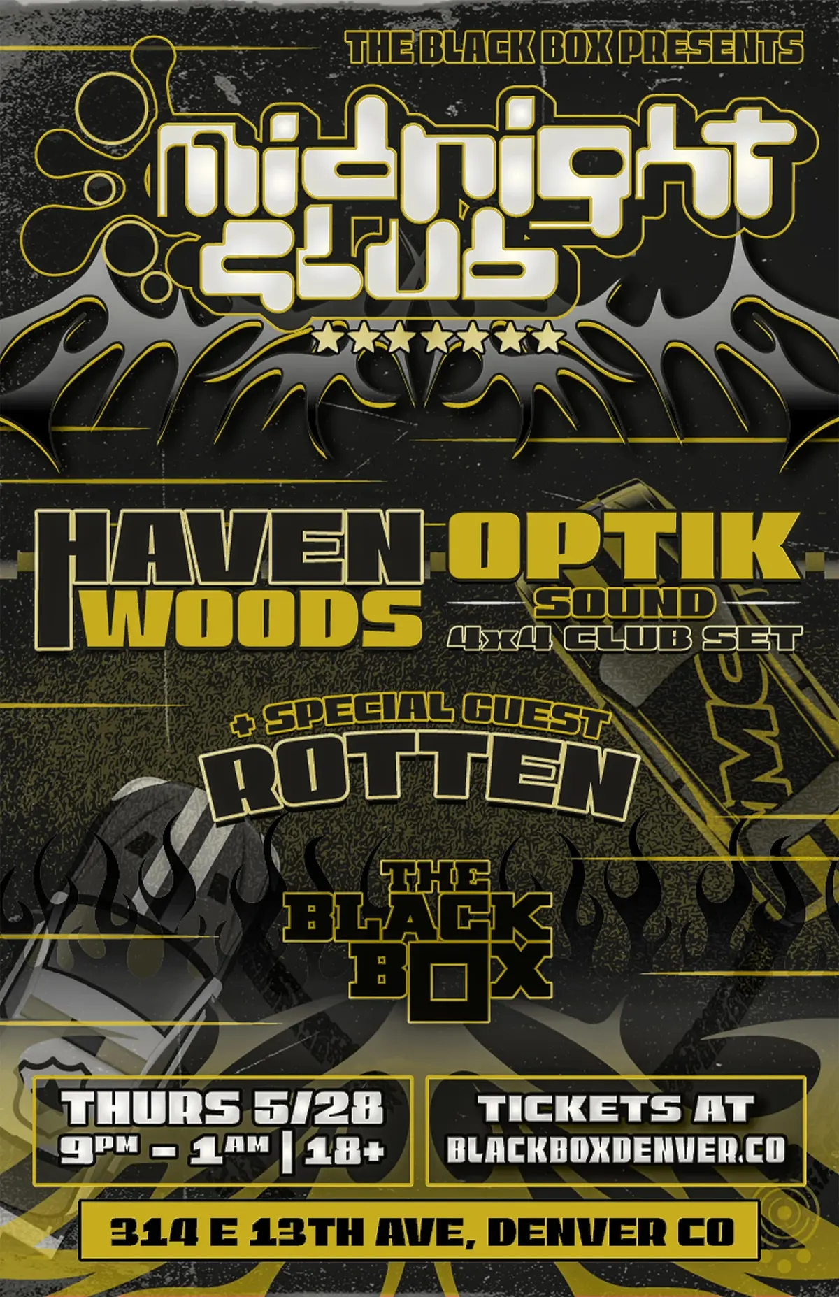 Midnight Club Debut w/ Special Guest Rotten, Haven Woods, Optik Sound (4x4 Club Set)