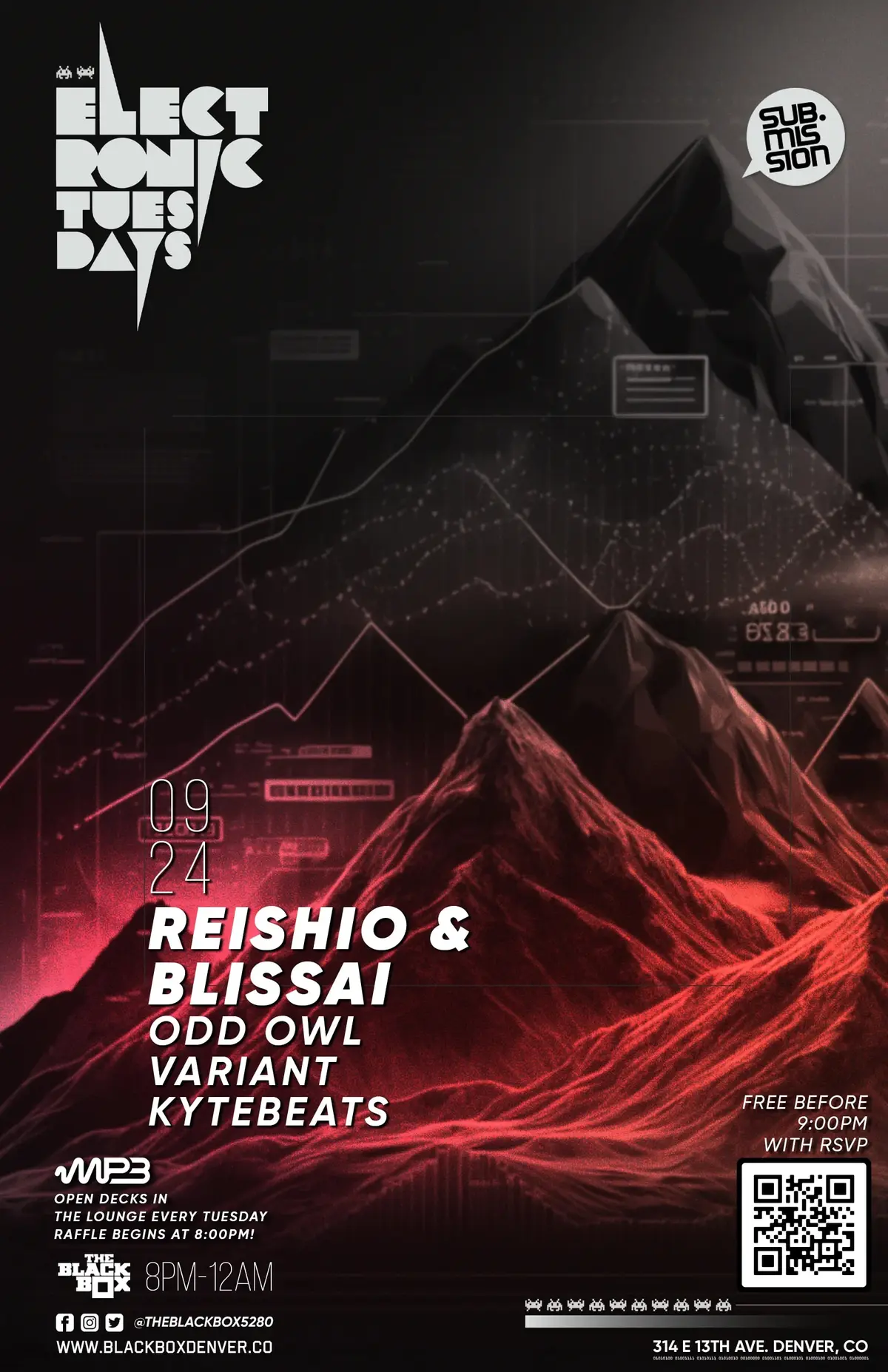 Sub.mission Electronic Tuesdays: Reishio & Blissai w/ Odd Owl, Variant, KyteBeats+ Open Decks sponsored by MP3 Magazine