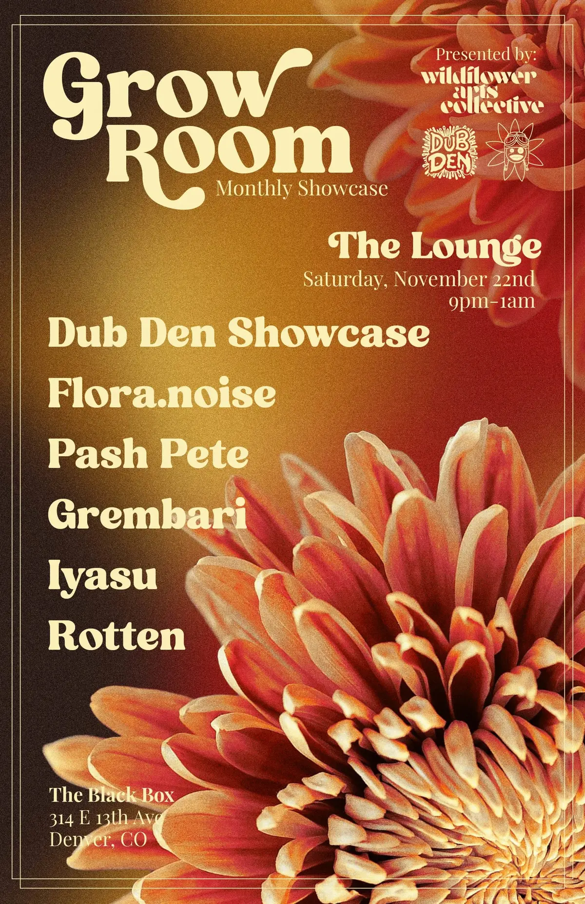 Grow Room Monthly Showcase: Dub Den - Flora.noise, Pash Pete, Grembari, Iyasu, Rotten