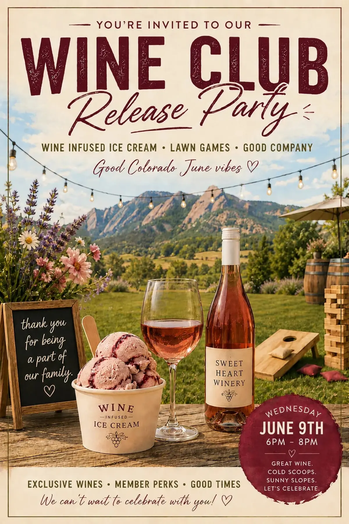 June 9th- Wine Club Pick Up Party- SWEET HEART WINERY