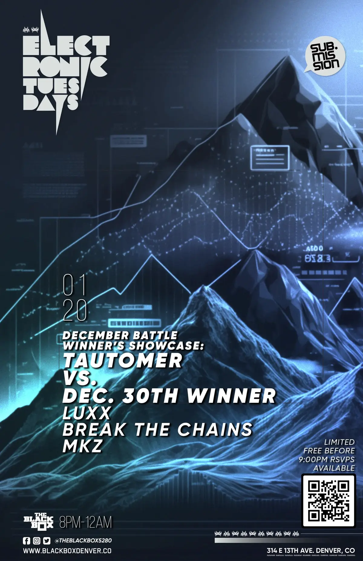 Sub.mission Electronic Tuesdays: December Winner's Showcase - Tautomer vs. TBD. Weekly DJ Battle - Luxx, Break The Chains, MKZ