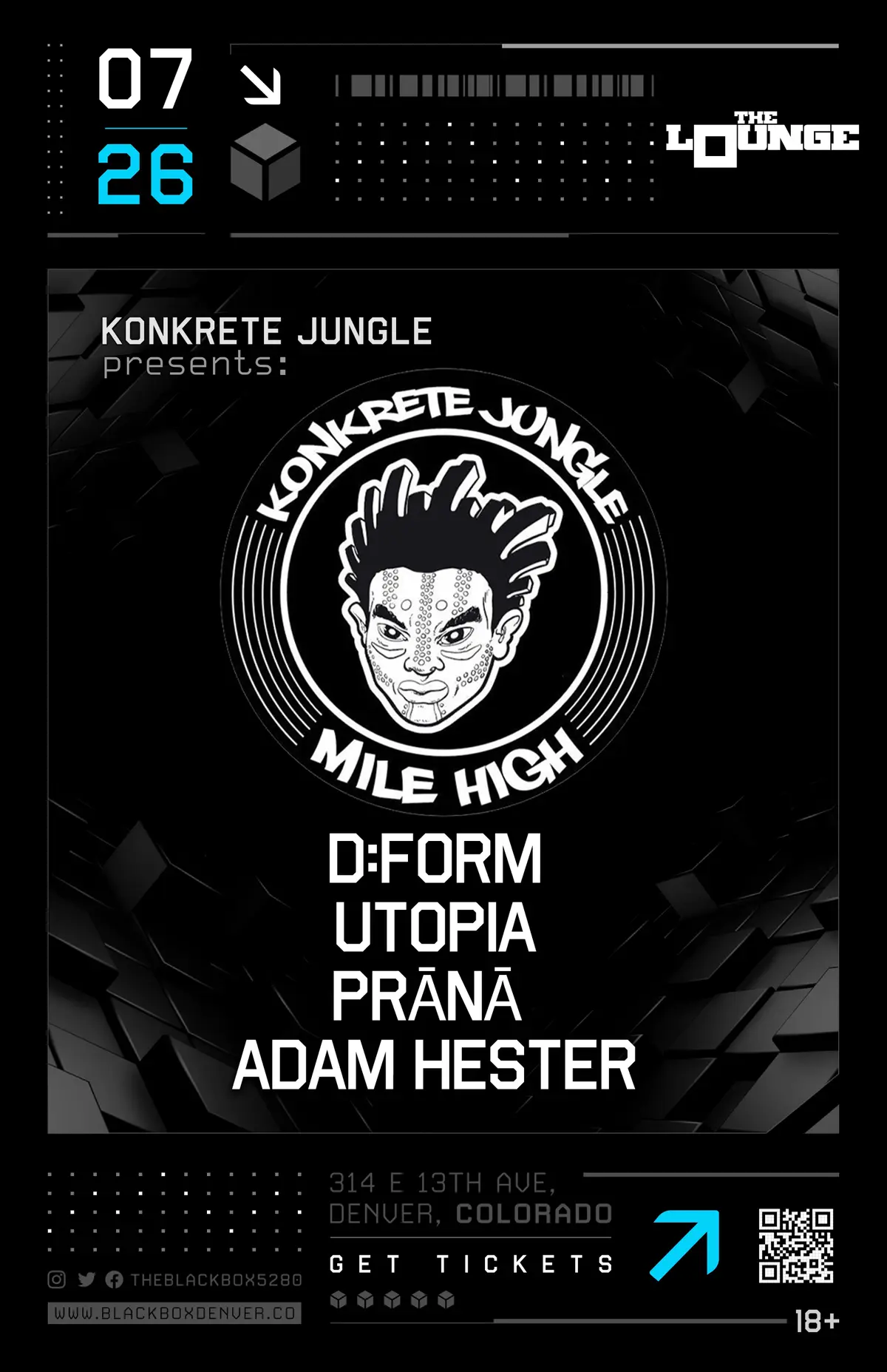 Konkrete Jungle Mile High: D:Form, Utopia, PRĀNĀ, Adam Hester