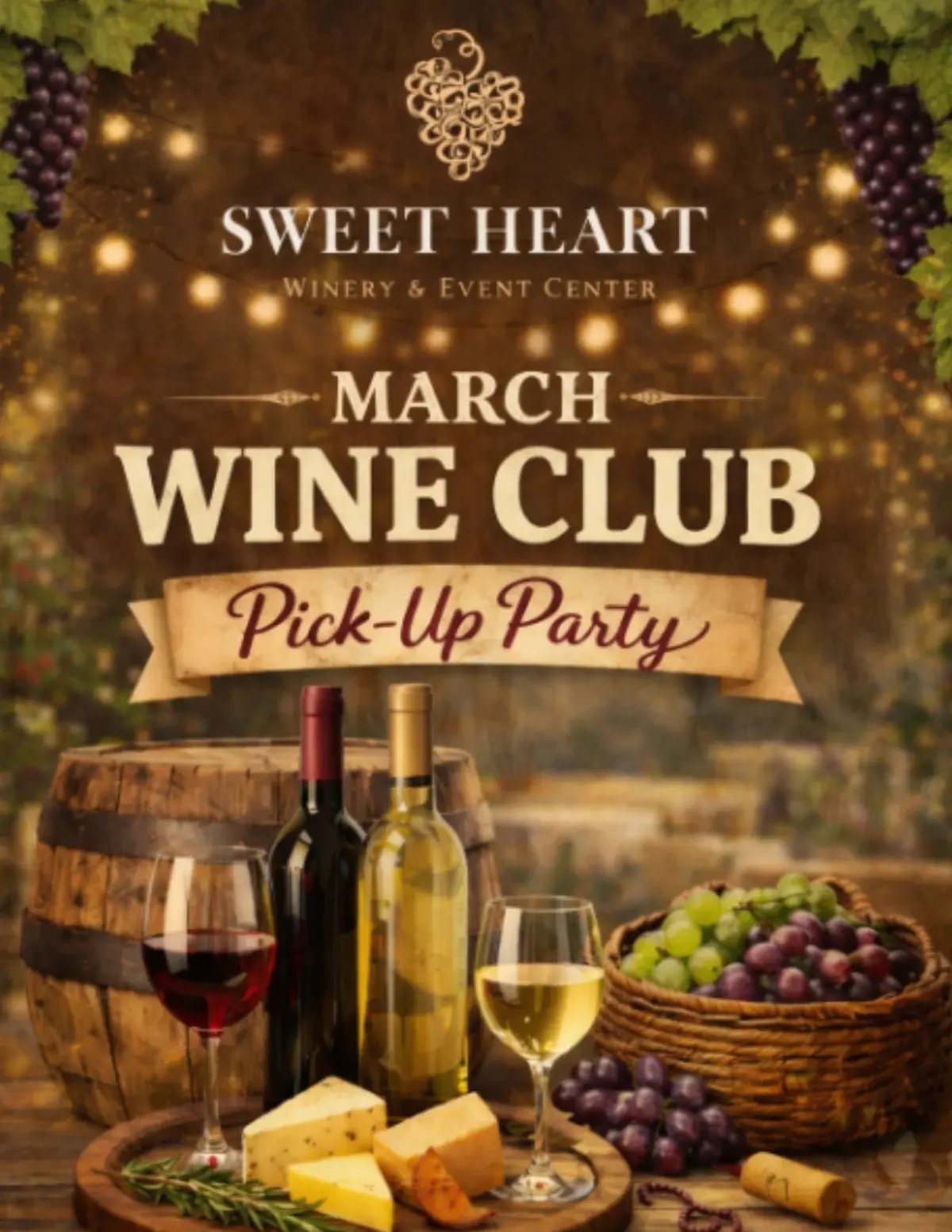 March 24th- Wine Club Pick Up Party- SWEET HEART WINERY