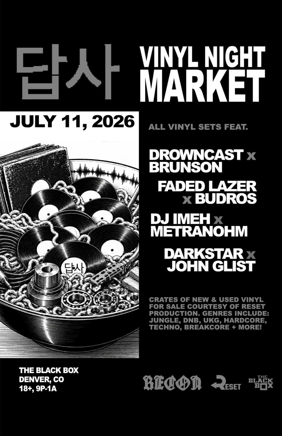 Recon & Rest Productions - Vinyl Night Market: Drowncast x Brunson, Faded Lazer x Budros, DJ Imeh x Metranohm, Darkstar x John Glist