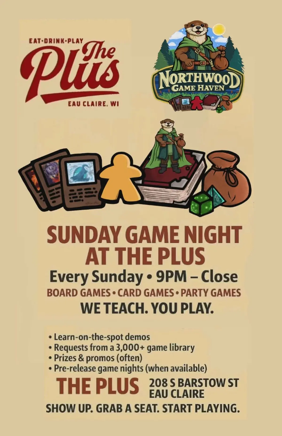 Northwood Game Haven Presents: SUNDAY FUNDAY – LATE-NIGHT BOARD GAMES AT THE PLUS!