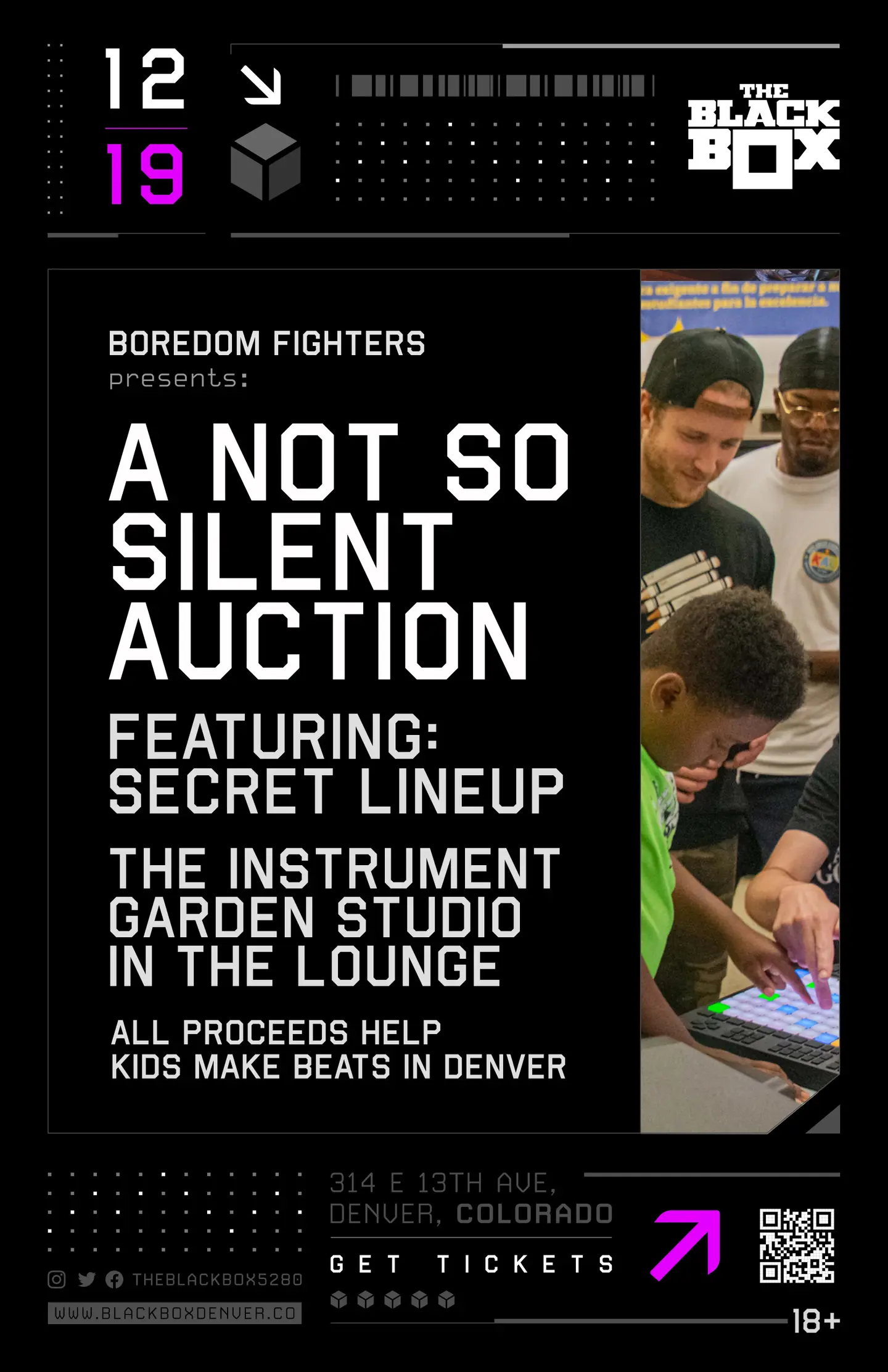 Boredom Fighters: A Not So Silent Auction ft. Secret Lineup + The Instrument Garden Studio in The Lounge. Free 21+ (Dual Room Event)