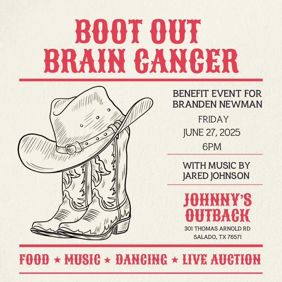Boot Out Brain Cancer – Community Benefit For Branden Newman